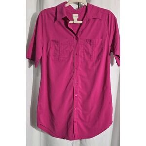 Chico's Button Up Camp Shirt Modal Blend Short Sleeve Pocket Hot Pink Size 0 (S)